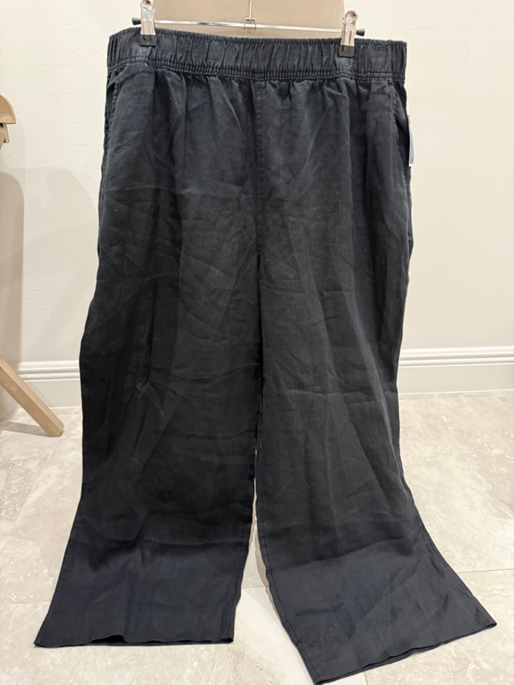 Tahari Black Wide-Leg Linen-Blend Pull-On Pants
